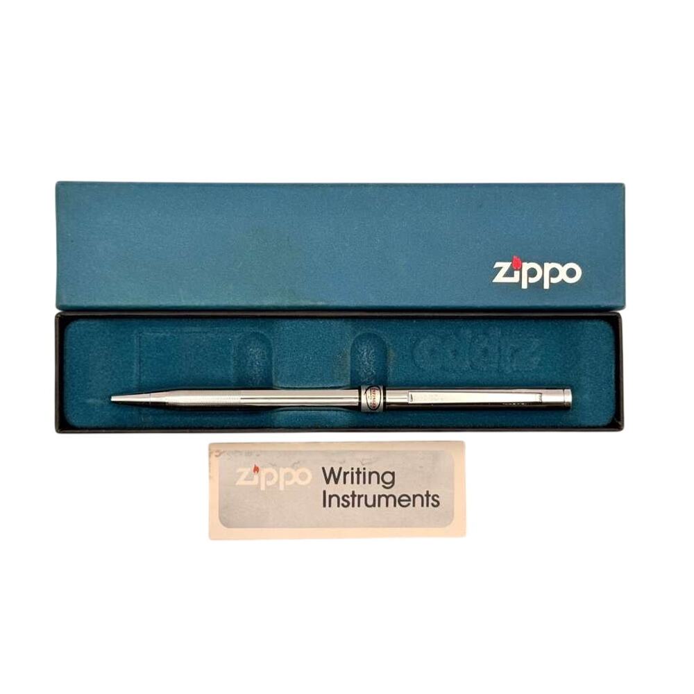 Zippo Writing Instruments Chrome Ballpoint Black Ribbed Grip Presentation Case